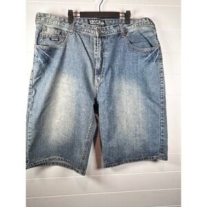 Enyce Sean Combs Co Mens Baggy Denim Shorts Blue Embroidered Y2K Streetwear sz44